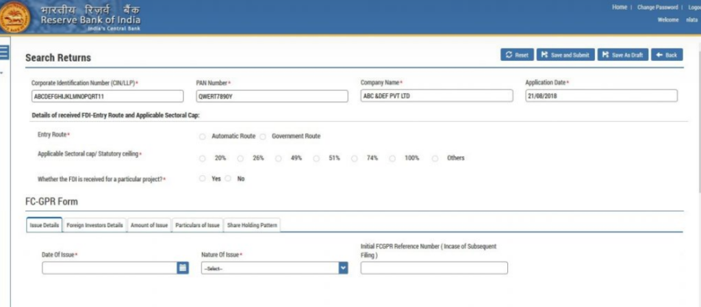 Process for Filing of FC-GPR with RBI 1