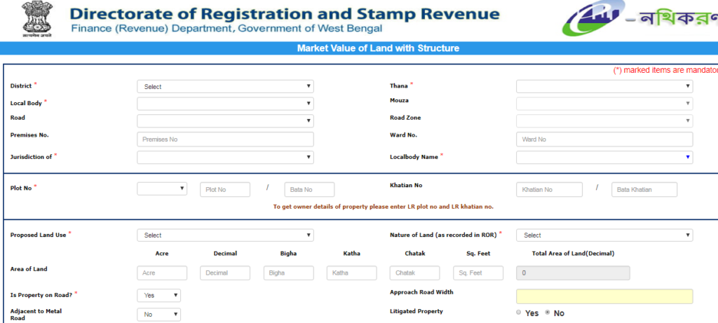 west bengal land valuation