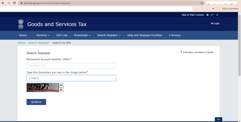 GST Number Search by PAN Online Procedure