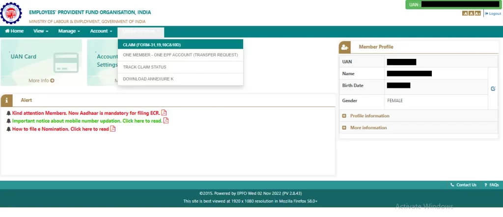 withdraw pf amount online