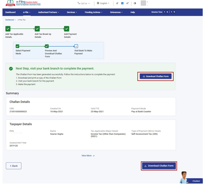 Online Income Tax Payment Challan