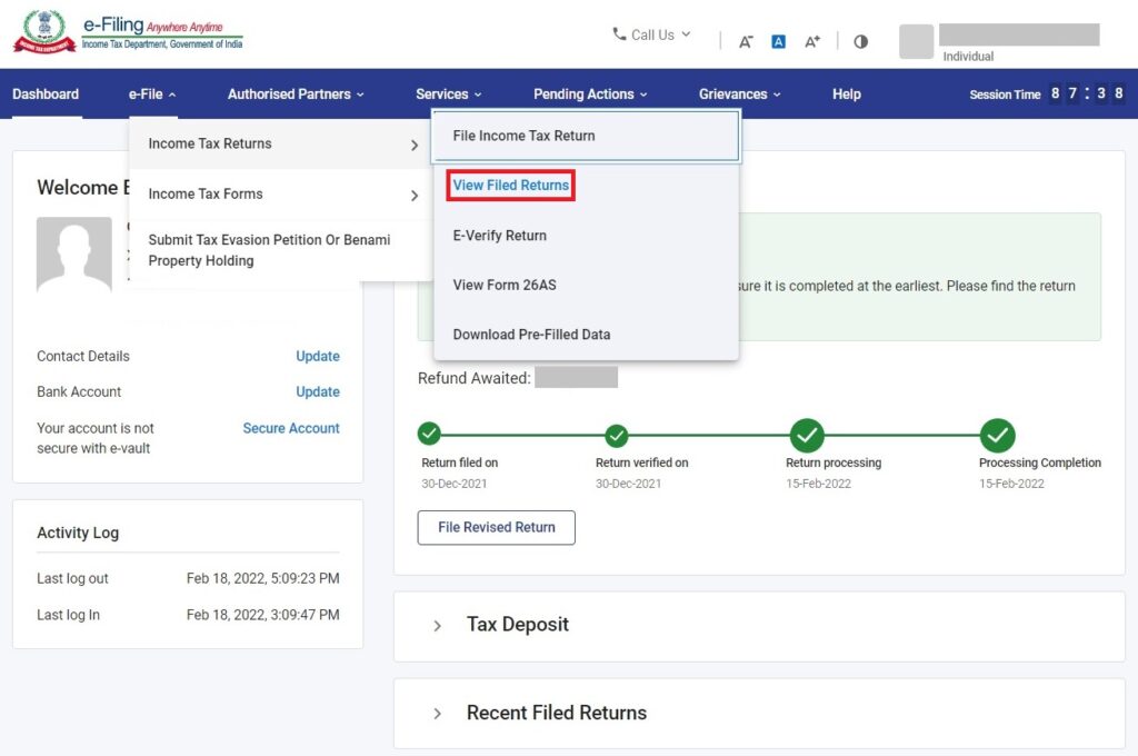 Intimation Under Section 143(1) of Income Tax Act