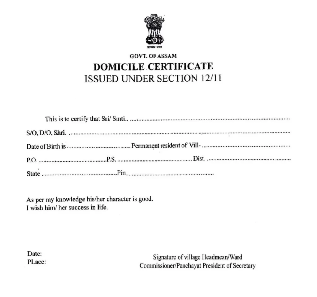 Domicile Certificate